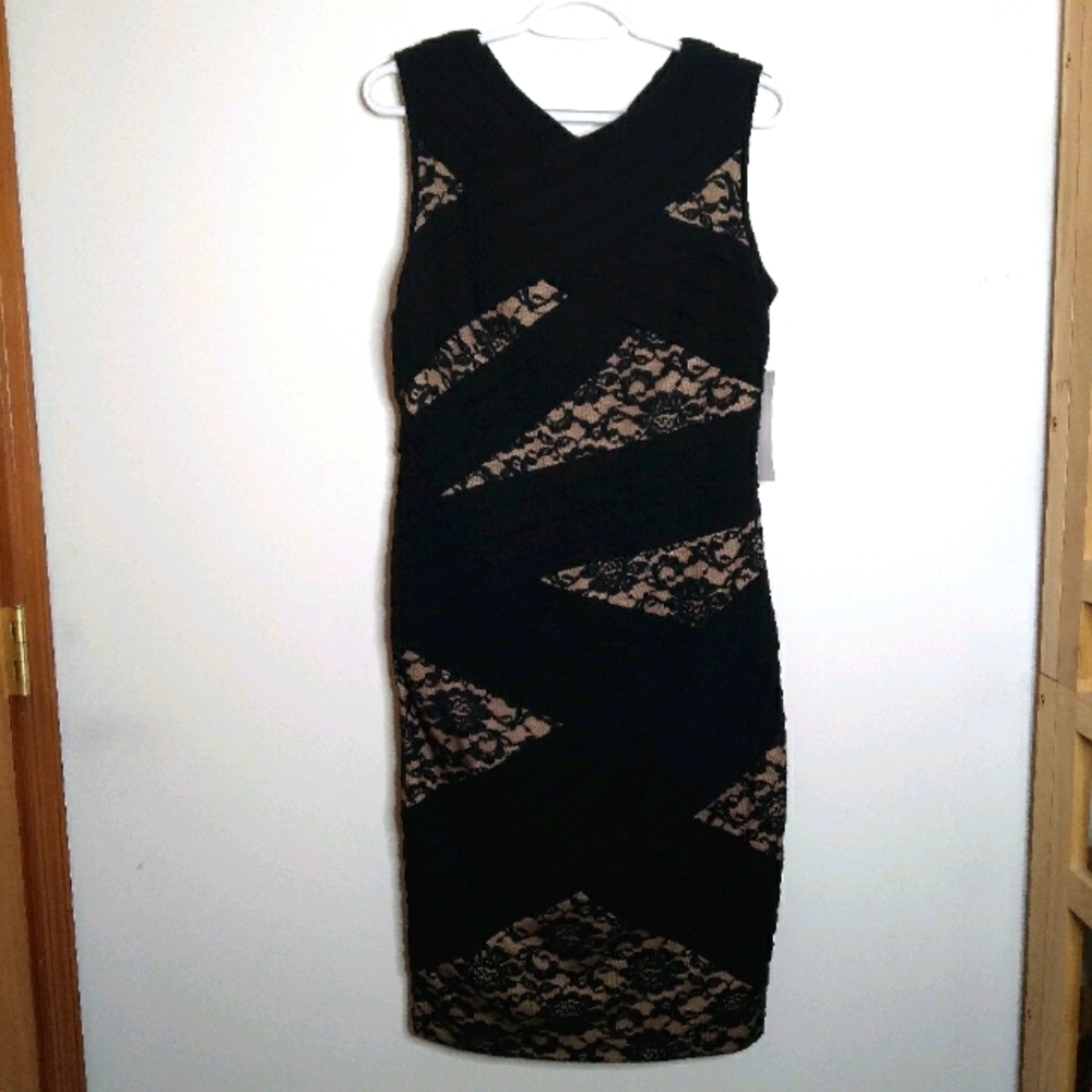 NWT Adrianna Papell Black dress with lace overlay